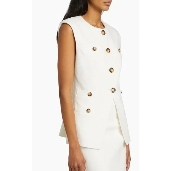 VERONICA BEARD Tamara Blazer Tortoise Shell Buttons White Sleeveless Vest Size 6 - Picture 12 of 13